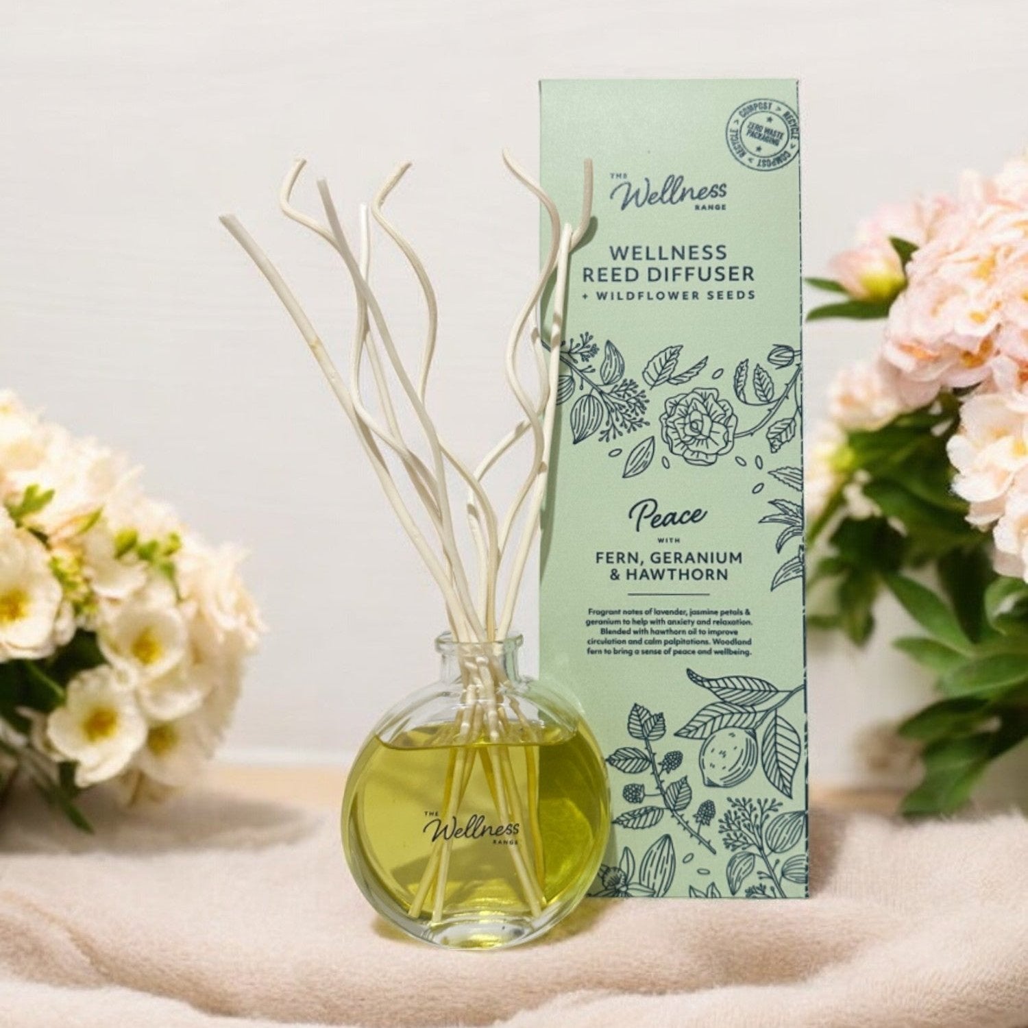 PEACE Wellness Reed Diffuser with Fern, Geranium & Hawthorn