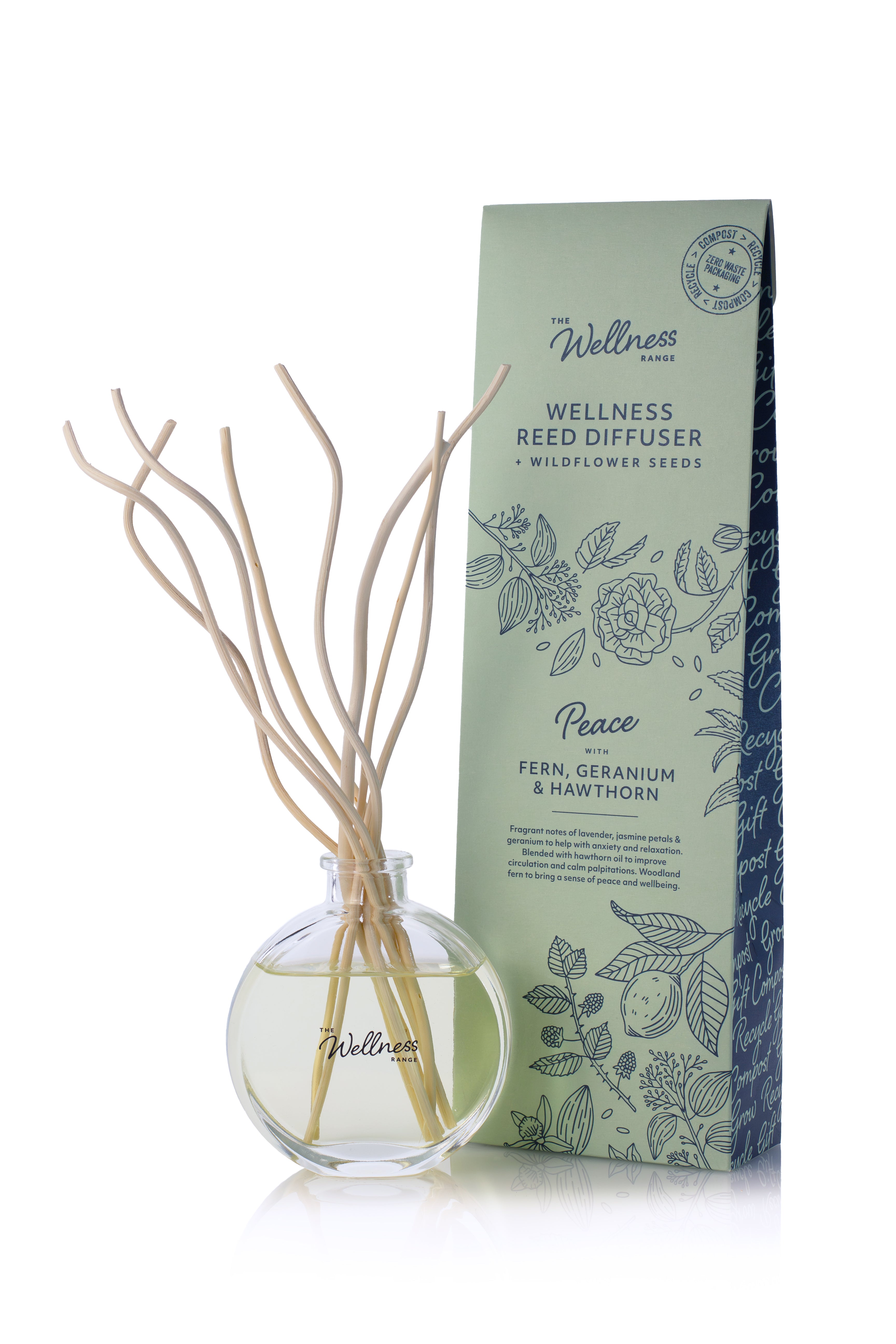 PEACE Wellness Reed Diffuser with Fern, Geranium & Hawthorn